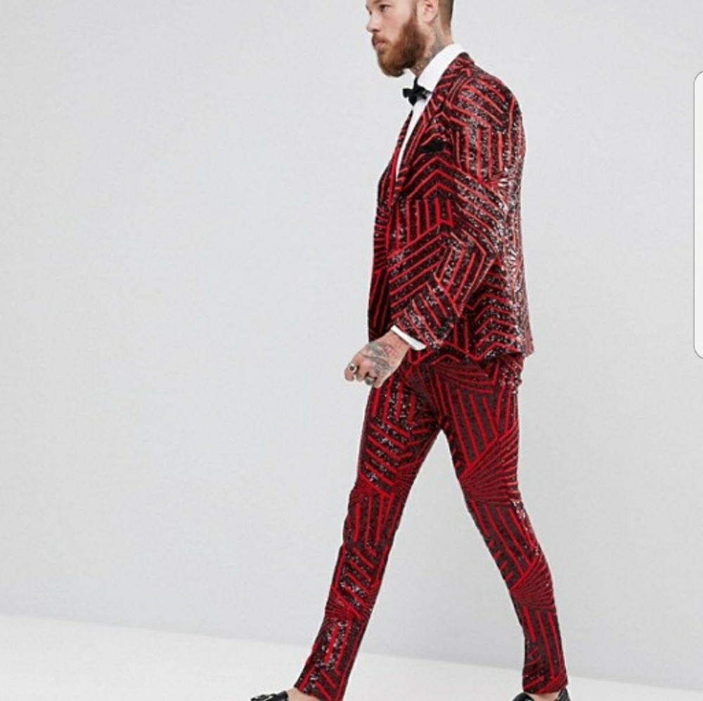 Asos skinny pants in red w/ black sequins 32W 34L